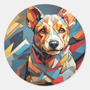 Sticker Rond Portrait Cubiste Terrier Dog