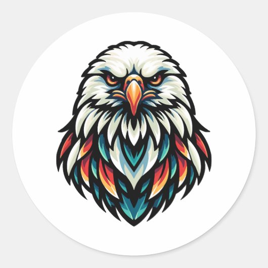 Sticker Rond Portrait d'aigle Abstrait en teintes vives (Devant)