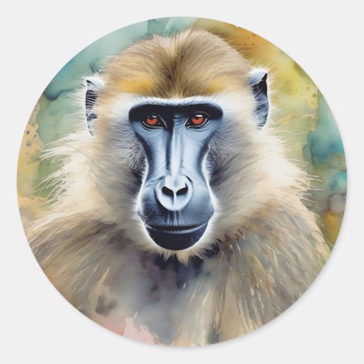 Sticker Rond Portrait d'aquarelle Baboon (Devant)