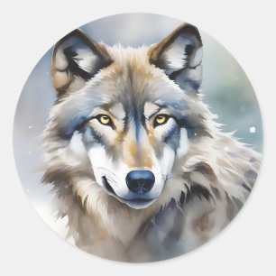 Sticker Rond Portrait d'aquarelle Ethereal Wolf