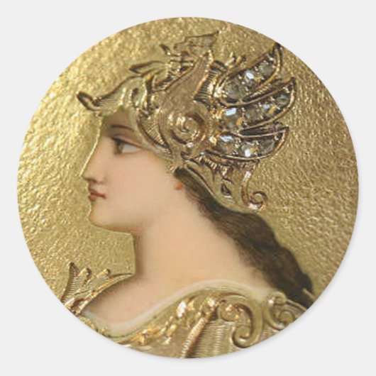 STICKER ROND PORTRAIT D'ATHENA AVEC DES GOLDEN HELMET ET DES GR (Devant)