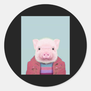 Sticker Rond Portrait de bébé porc_Portrait de porc