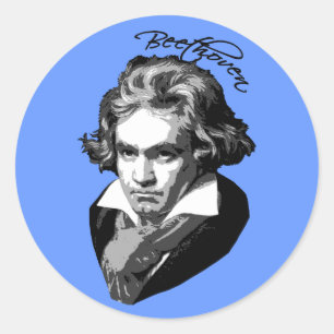 Sticker Rond Portrait de Beethoven sur des T-shirts, tasses,