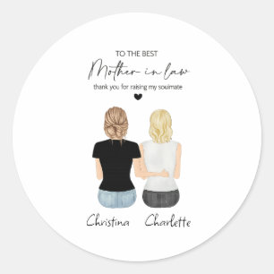 Sticker Rond Portrait de belle-mère sur toile, Cadeau pour bell