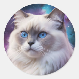 Sticker Rond Portrait de chat Birman céleste