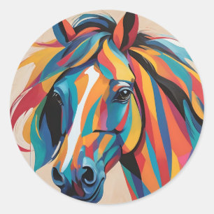 Sticker Rond Portrait de cheval dynamique Abstrait