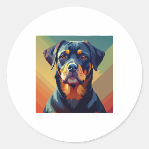 Sticker Rond Portrait de chien coloré Rottweiler Art Pop Rétro