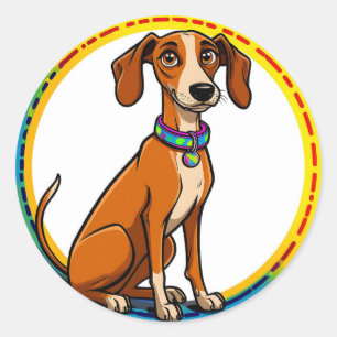 Sticker Rond Portrait de Chien de Dessin Animé Emblème d'Art de