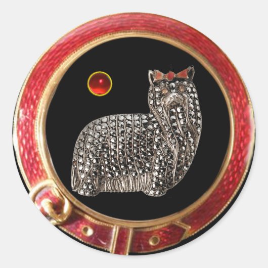 Sticker Rond PORTRAIT DE CHIEN DE MINIATURE VICTORIENNE Yorkshi (Devant)