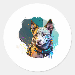 Sticker Rond Portrait de chien de style Art d'encre