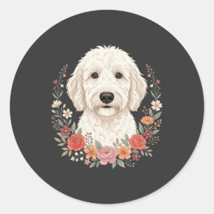 Sticker Rond Portrait de chien floral Couronne botanique