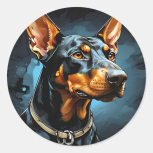 Sticker Rond Portrait de chien Loyal Doberman