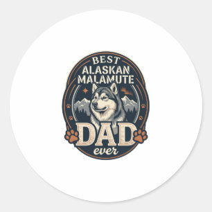 Sticker Rond Portrait de chien père Malamute d'Alaska Badge Mon
