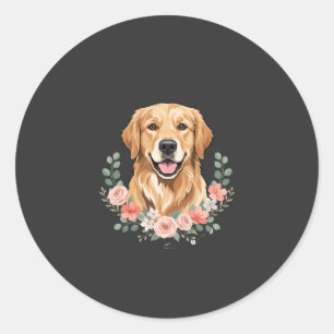 Sticker Rond Portrait de chien Retriever doré floral sublimatio