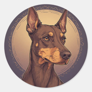 Sticker Rond Portrait de Doberman royal