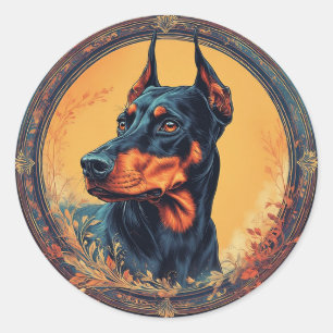 Sticker Rond Portrait de Dobermann royal