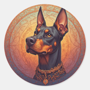 Sticker Rond Portrait de Dobermann royal