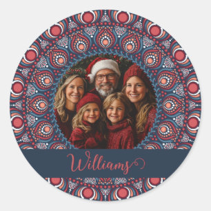 Sticker Rond Portrait de famille personnalisé Russet Christmas