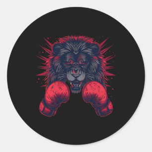 Sticker Rond Portrait de lion boxeur motif faune kickboxing amo