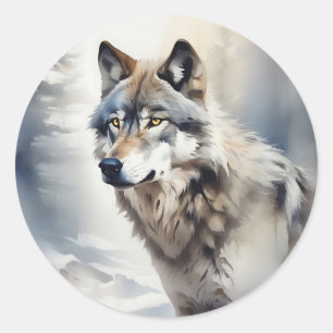 Sticker Rond Portrait de loup dans l'aquarelle douce