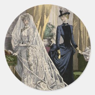 Sticker Rond Portrait de mariage de mariée vintage, mariée vict