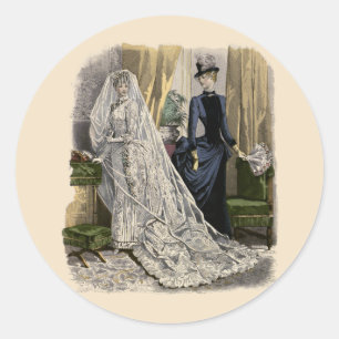 Sticker Rond Portrait de mariage vintage de la mariée victorien