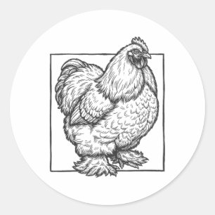 Sticker Rond Portrait de poulet Cochin - Oiseau de ferme vintag