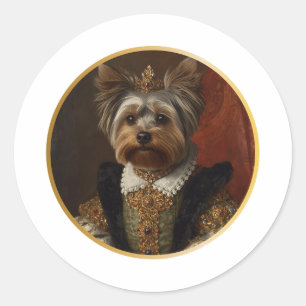 Sticker Rond Portrait de reine Renaissance Yorkshire Terrier