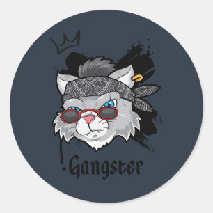Sticker Rond Portrait de rue Gangster Cat
