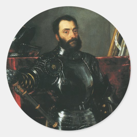Sticker Rond Portrait du duc d'Urbino par Titien (Devant)