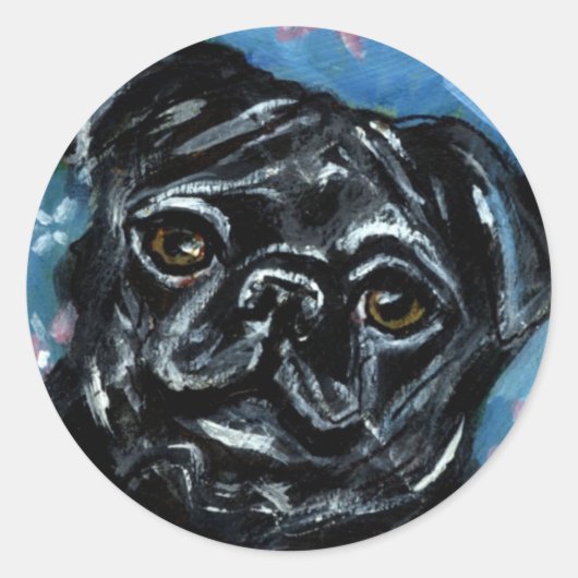 Sticker Rond Portrait d'un Carlin noir (Devant)