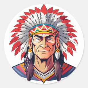 Sticker Rond Portrait d'un vieux chef amérindien