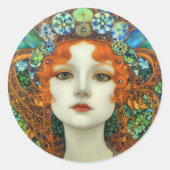 Sticker Rond Portrait d'une belle femme en verre tendu (Devant)