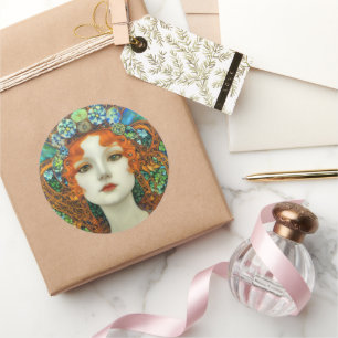 Sticker Rond Portrait d'une belle femme en verre tendu