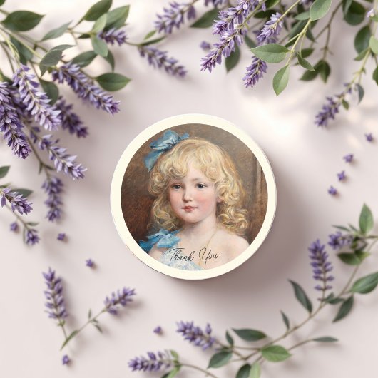 Sticker Rond Portrait d'une fille en robe bleue, Art