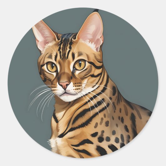 Sticker Rond Portrait dynamique de chat Bengale avec points dis (Devant)