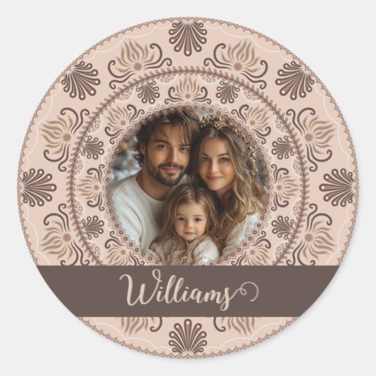 Sticker Rond Portrait familial personnalisé Neutres chauds Mand (Devant)