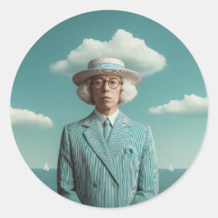 Sticker Rond Portrait Gentleman Surreal Seaside