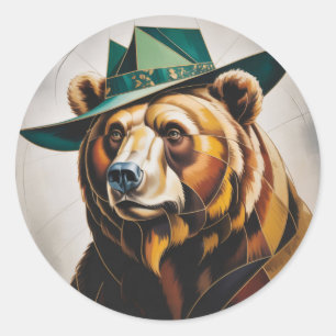 Sticker Rond Portrait géométrique Abstrait de l'ours cubain