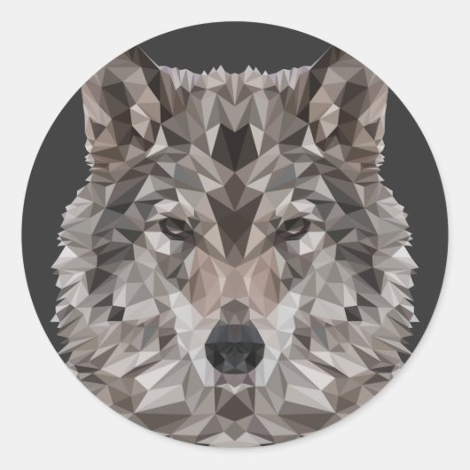 Sticker Rond Portrait géométrique du loup gris (Devant)