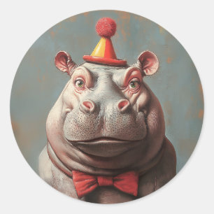 Sticker Rond Portrait hippo clown lunaire