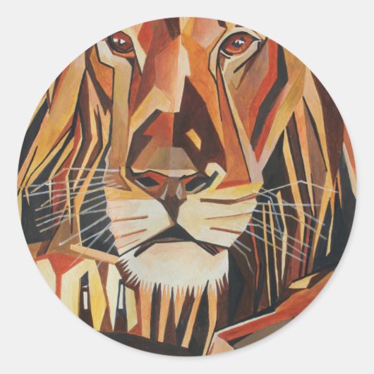 Sticker Rond Portrait Lion En Style Art Géométrique (Devant)
