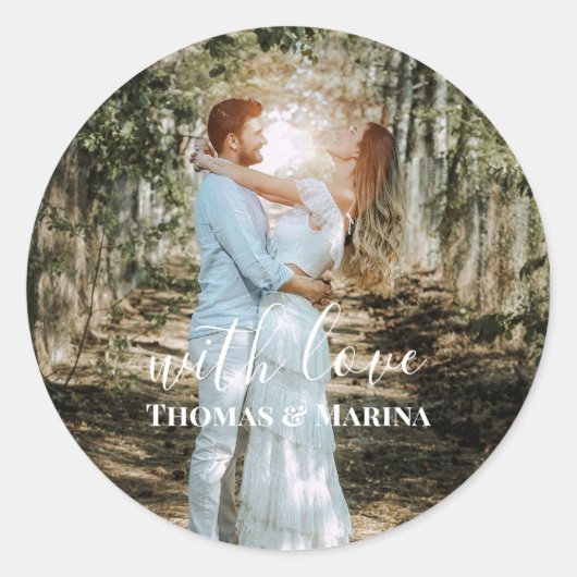 Sticker Rond Portrait Mariage personnalisé Calligraphie moderne (Devant)