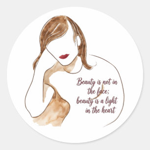 Sticker Rond Portrait Minimaliste Élégant avec Citation