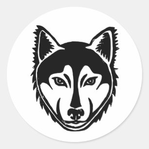 Sticker Rond Portrait noir et blanc Husky Lino Coupe