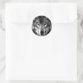 Sticker Rond Portrait noir et blanc Wolf (Sac)