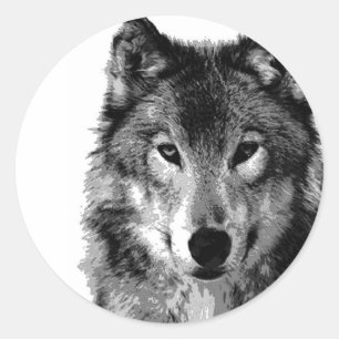 Sticker Rond Portrait noir et blanc Wolf