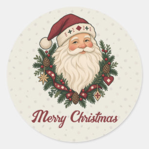 Sticker Rond Portrait nordique de Père Noël de Noël avec sapin