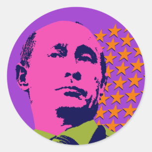 Sticker Rond Portrait Pop Art de Poutine rose