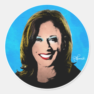 STICKER ROND PORTRAIT POP ART KAMALA HARRIS